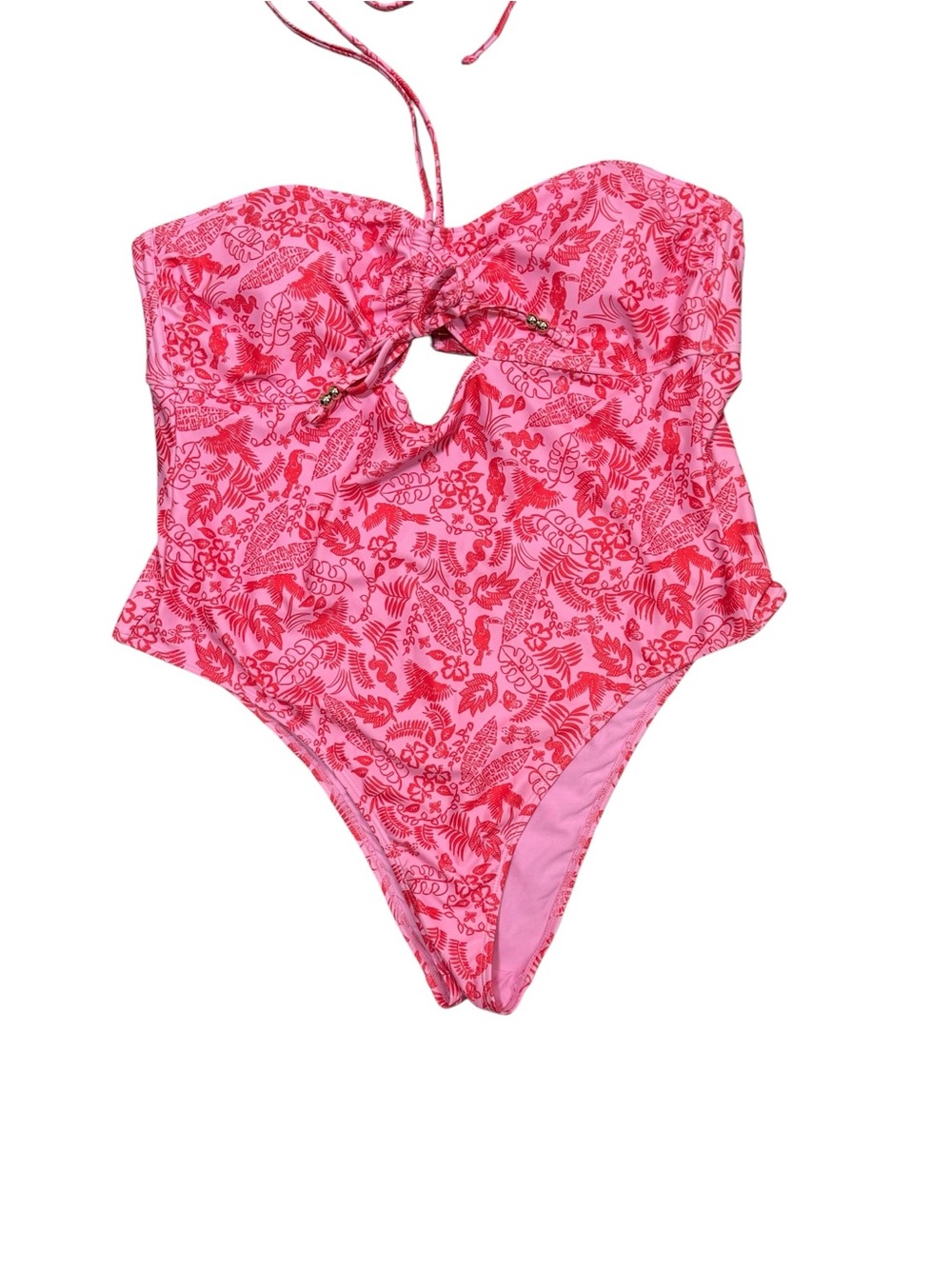 No Boundaries Pink Tropical One Piece Swimsuit Cutout Halter Size XXL 20